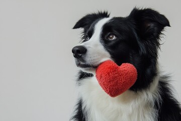 Wall Mural - Dog holding red heart.