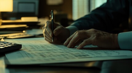 Poster - Hands writing on paperwork at desk.