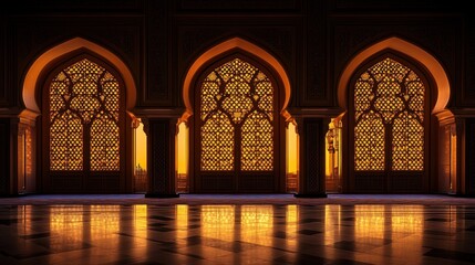 Poster - Three arched windows light interior.