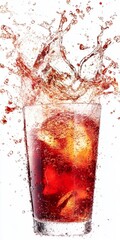 Wall Mural - A glass of soda with ice cubes in it is splashing out of the glass. Concept of fun and excitement, as if the drink is being enjoyed in a playful manner