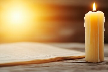 Poster - A lit candle beside an open book, creating a warm, serene atmosphere.