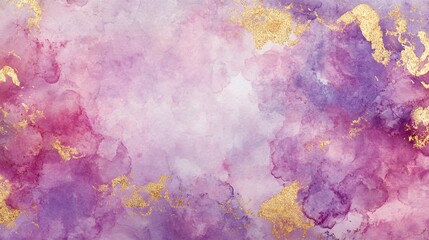 Aufkleber - Abstract Watercolor Texture with Purple and Pink Tones and Gold Accents for Design