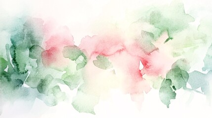 Aufkleber - Soft Watercolor Background of Blurred Green and Pink Floral Elements