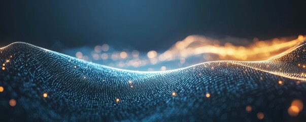 Abstract digital data background with interconnected binary code patterns, futuristic network structure, and glowing technology elements representing information flow and data analytics