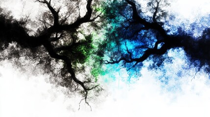 Wall Mural - dual nature tree abstract watercolor painting of opposing forces