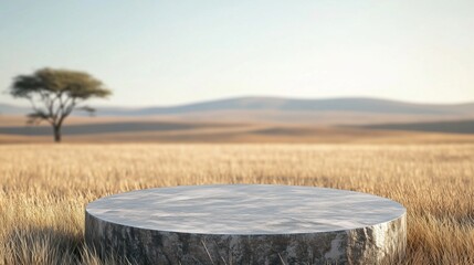rough empty stone pedestal with africa savanna background