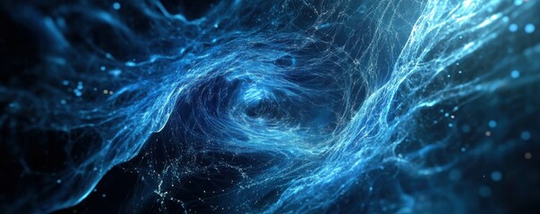 Wall Mural - abstract digital wave, glowing particles, technology background with blue tones, intricate lines and