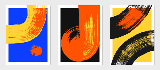 Wall Mural - set of abstract backgrounds. color ink brush strokes, patterns, posters, cover.