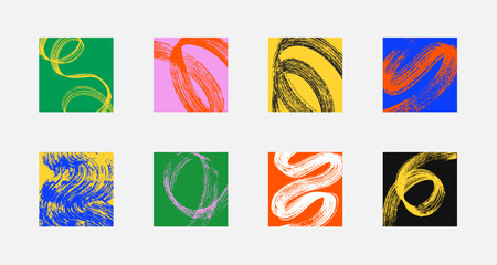 Wall Mural - set of abstract backgrounds. color ink brush strokes, patterns, posters, cover.