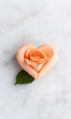 Wall Mural - A peach-colored rose shaped like a heart on a marble surface.