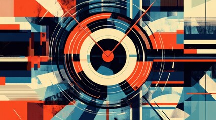 Fototapete - Vibrant abstract composition showcasing geometric shapes and dynamic colors in a circular design. Generative AI