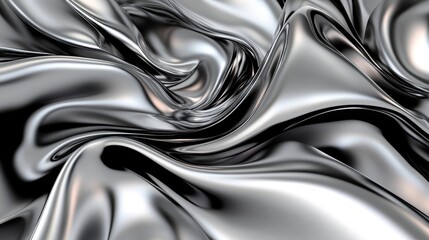 Wall Mural - Abstract Silver Liquid Metal Swirls  Glossy Background Texture
