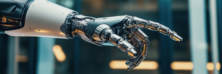 Leinwandbilder - Prosthetic arm showcasing functionality in a modern environment during daylight. Generative AI
