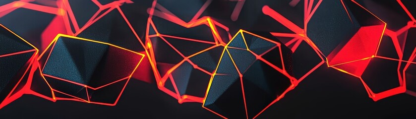 Wall Mural - A dynamic abstract background featuring angular shapes with glowing red and yellow lines against a dark backdrop, Digital environment featuring machine learning