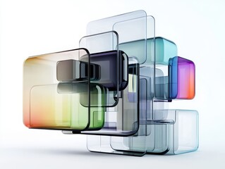 Wall Mural - Abstract Glass Cubes   D Rendering  Colorful Geometric Shapes  Modern Design