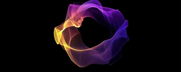 Wall Mural - an abstract geometric smoke circle in purple yellow color on a black background