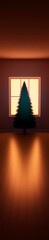 Wall Mural - A silhouette of a Christmas tree in a warmly lit room with a window.