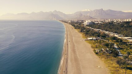 Wall Mural - Cinematic Aerial view of Konyaalti beach in Antalya and public park