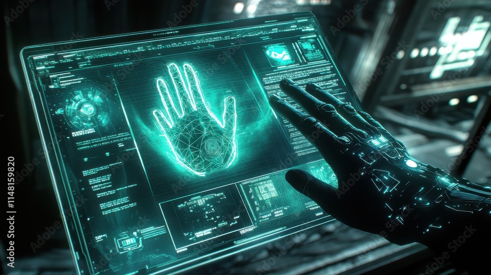 Hand touch digital hud interface futuristic technology background of ...