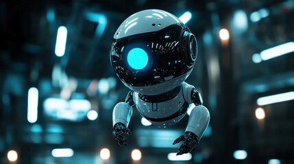 Futuristic Robot in a Technological Environment