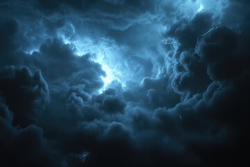 Wall Mural - Dark storm clouds with lightning and thunder.