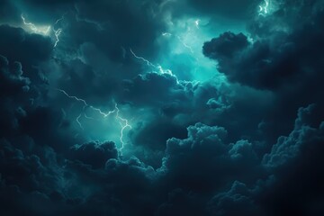 Wall Mural - Dark storm clouds with lightning and thunder.