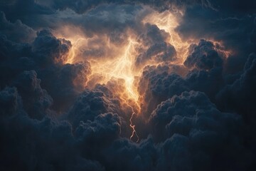 Wall Mural - Dark storm clouds with lightning and thunder.