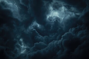 Wall Mural - Dark storm clouds with lightning and thunder.