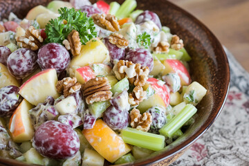 A classic Waldorf salad with crisp apples, grapes, celery, walnuts