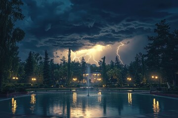 Wall Mural - Thunderstorm in Sochi. Thunderstorm in Olimpic park.