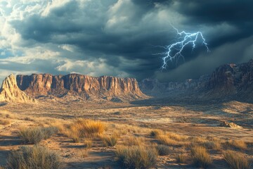 Wall Mural - weather and lightning strike at the Dona ana Mts in New Mexico