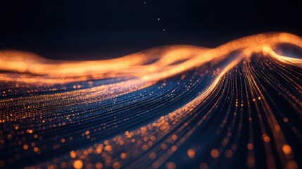 Wall Mural - Abstract glowing orange and blue particles flowing in waves.