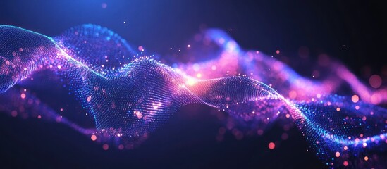 Wall Mural - abstract purple and blue glowing wave particles.