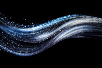 Wall Mural - abstract blue and silver glittering wave flowing on transparent background.