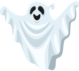 Wall Mural - Cartoon illustration featuring a friendly ghost floating with open arms and a cheerful smile, creating a playful vibe perfect for Halloween themed projects and spooky designs