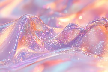 Wall Mural - abstract image of iridescent, glittering liquid forming peaks and valleys, with pastel color palette