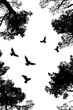 © Cloudyew - A group of birds flying in the sky. There are five birds in total. The birds are flying in a line, with the first bird on the left and the last bird on the right