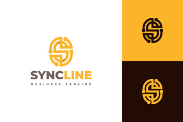 line technology s letter logo vector