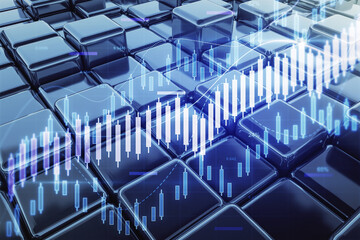 Canvas Print - Financial chart overlay on reflective geometric surface background, representing technology and business data concepts.