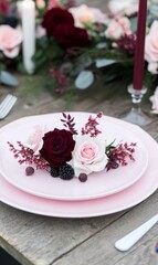 Wall Mural - Elegant table setting with flowers and berries for a special occasion.