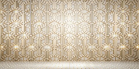 Aufkleber - Elegant Geometric Wall Paneling with Subtle Lighting and Floor