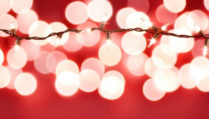 Wall Mural - Soft-focus string lights against a red background, creating a festive atmosphere.