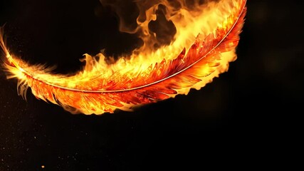 Wall Mural - flaming feather glows brightly against a dark background during a vivid display of fire and light