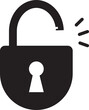 © Mivida - Padlock security icon. Black unlocked padlock flat vector symbol isolated on transparent background. Safety lock cyber defense protection keyhole sign for apps or website