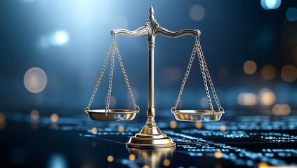 Wall Mural - golden scale of justice stands prominently against blurred background, symbolizing fairness and balance in law. intricate design highlights its significance in legal matters