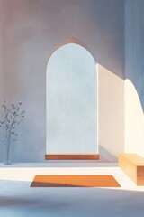 Wall Mural - a white room with a window and a bench. a plant is in a vase on the left side of the room