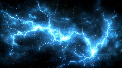 A dark background with bright blue streaks of lightning.

