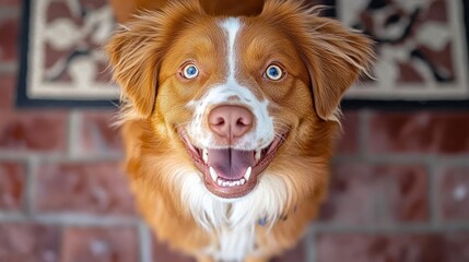 Sticker - Happy dog with blue eyes looking up.