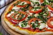 © ahmed - National Pizza Day Delicious Homemade Pizza with Tomatoes Basil Mozzarella