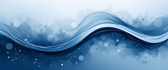 Wall Mural - Smooth flowing waves of blue and white create an abstract background with small clear bubbles adding a touch of texture and depth. Perfect for projects related to purity freshness or tranquility.